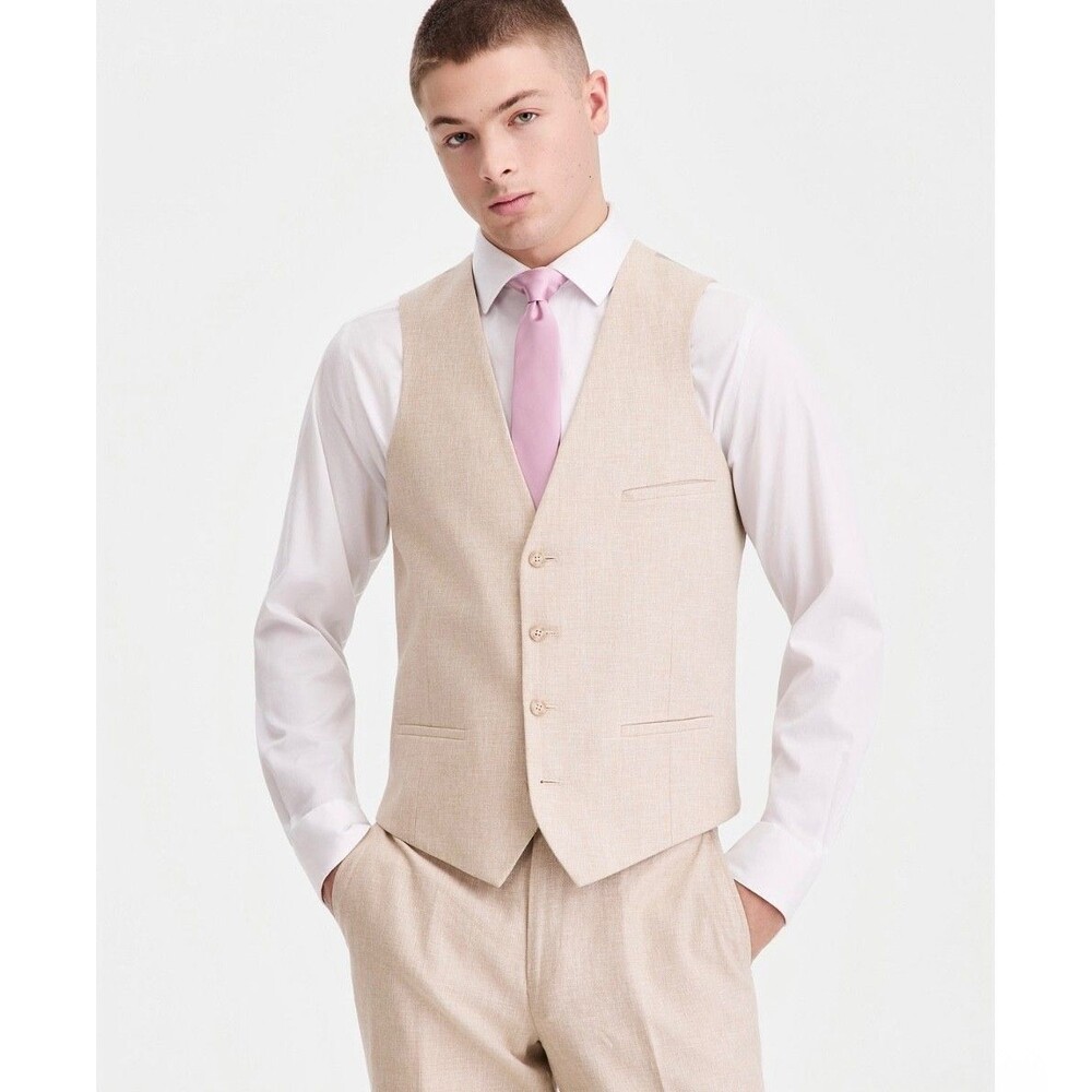 $115 NEW BAR III Mens Large Natural Linen Cotton Slim Fit Suit Jacket Vest
